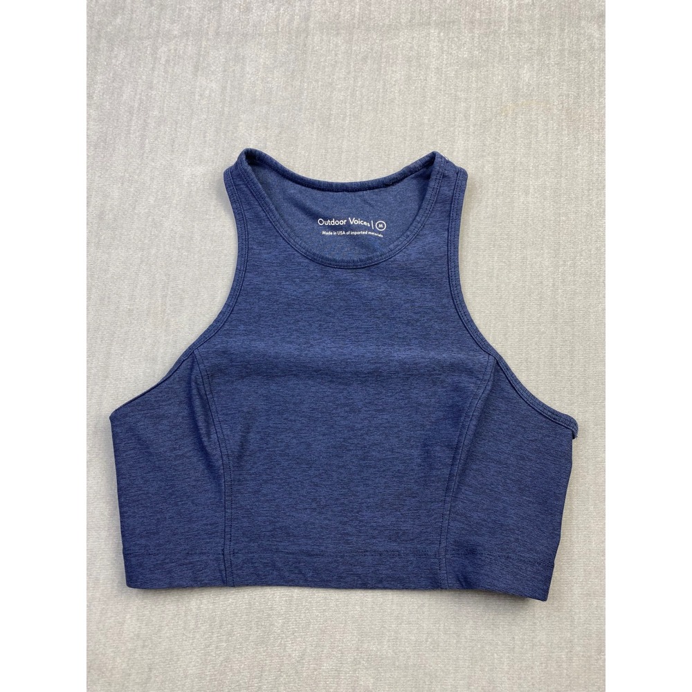 Outdoor Voices Womens Navy Blue Space Dye High Neck Crop Tank Top Size M